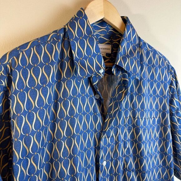 Maus & Hoffman VTG Blue Patterned Button Up Short Sleeve Shirt L Read - Picture 2 of 8